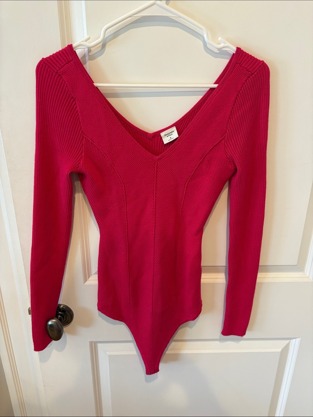 Abercrombie & Fitch Hot Pink Ribbed V-Neck Sweater Bodysuit